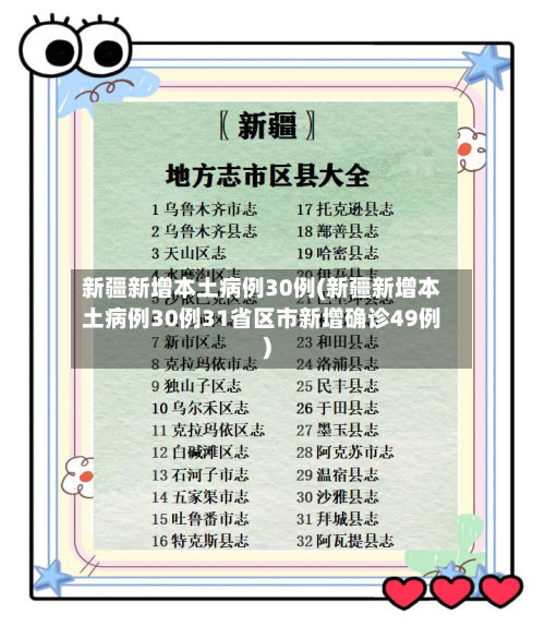 新疆新增本土病例30例(新疆新增本土病例30例31省区市新增确诊49例)