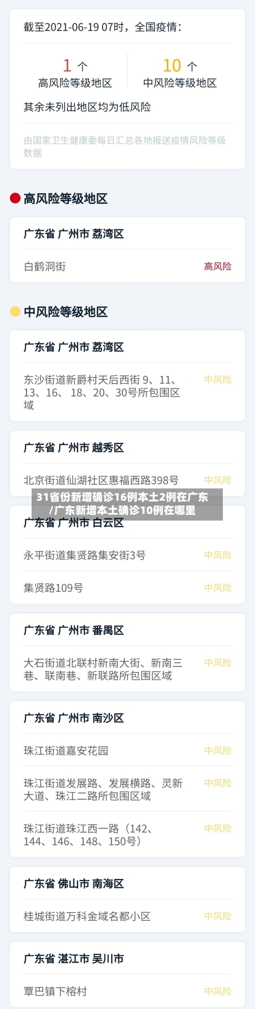 31省份新增确诊16例本土2例在广东/广东新增本土确诊10例在哪里-第2张图片