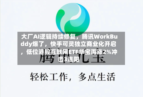 大厂AI逻辑持续修复，腾讯WorkBuddy爆了，快手可灵独立商业化开启，低位港股互联网ETF华宝再涨2%冲击3连阳