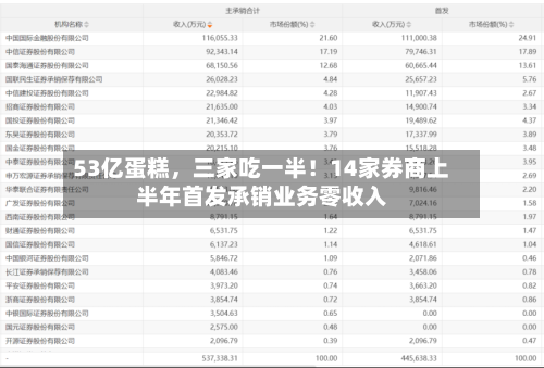 53亿蛋糕，三家吃一半！14家券商上半年首发承销业务零收入-第2张图片