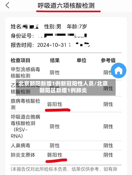 北京朝阳新增1例新冠阳性人员/北京朝阳区新增1例肺炎